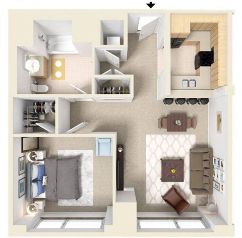 1 Bed 1 Bath 733 SF Floor Plan at Residences at Manchester Place, Manchester, 03101